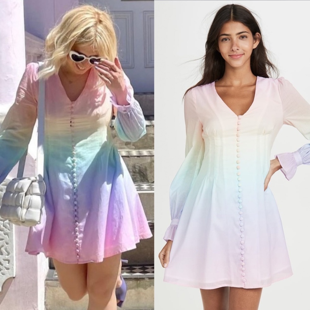Olivia Rubin Plum Dress in Pastel Ombre Rainbow Size 8